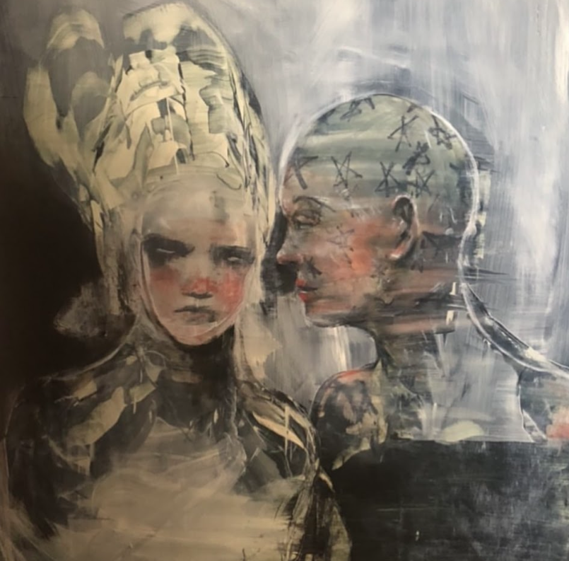 Portrait and figure in oil